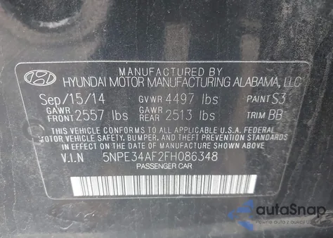 2015 Hyundai Sonata Sport из США, поврежденный, VIN 5NPE34AF2FH086348